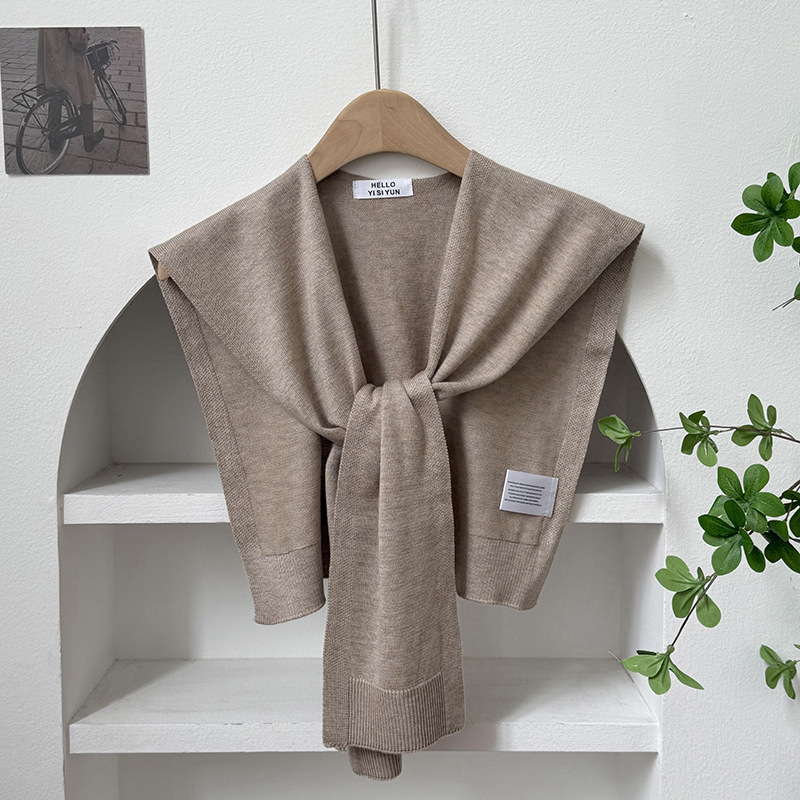 Chal de punto para mujer, versión coreana de primavera y verano, nuevo chal de lana de color sólido de alta gama con cuello falso para habitaciones con aire acondicionado.
