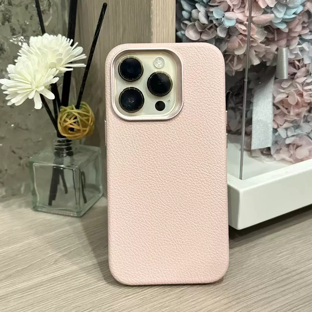 适用iPhone16promax手机壳磁吸跨境专供苹果15全包荔枝纹真皮