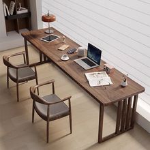 实木双人书桌长条桌靠墙窄桌儿童学习桌学生写字桌复古办公电脑桌
