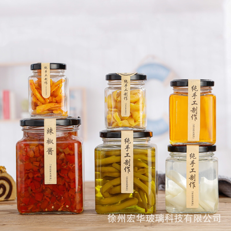 厂家批发方形透明密封酱菜罐头家用商用玻璃咸菜腌菜罐蜂蜜果酱瓶