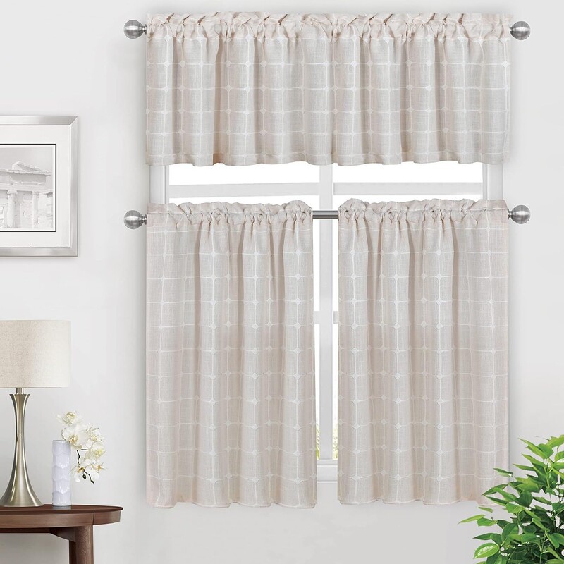 Kitchen Curtains, Bathroom Curtains, Farmhouse Style Small Coffee Curtains, Half Curtains, Short Curtains, Houndstooth Pattern, Home Door Curtains, Fabric Art, Modern Minimalist