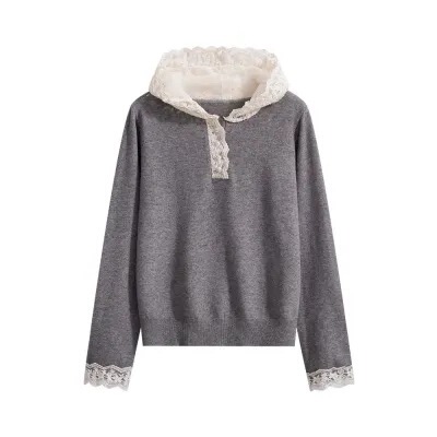 Korean Simple Lace Hat with Long-Sleeved Sweater Spring and Autumn New Pullover Hoodie Sweater