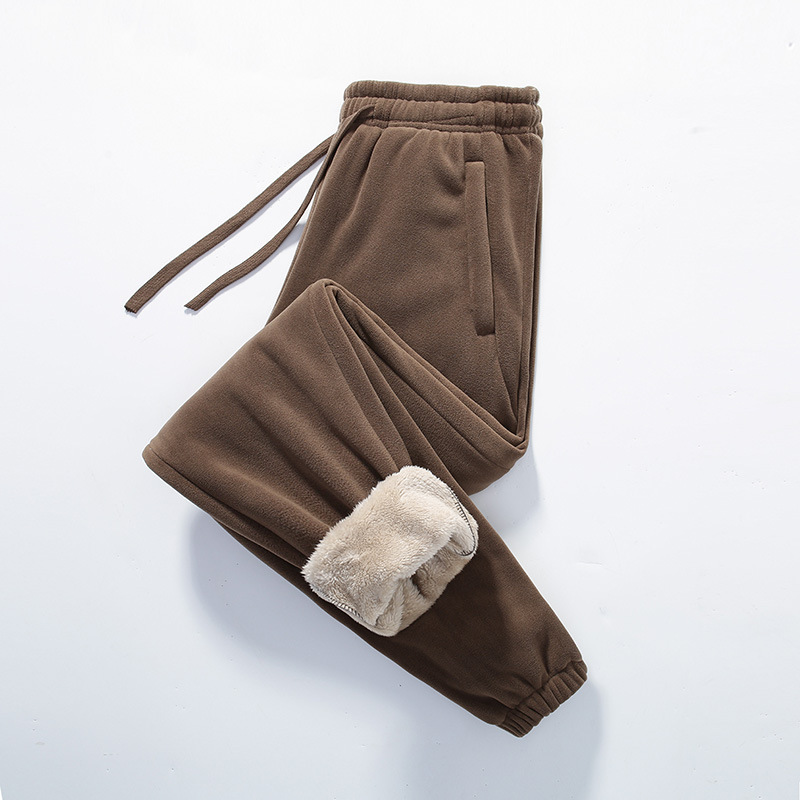 Cross-border plus-size lamb fleece lined men's pants, winter windproof and warm jogger sweatpants, casual sports pants, manufacturer wholesale