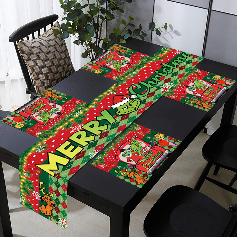 Cross-border New Greenqi Christmas Theme Party Table Mat Long Table Flag Placemat Party Decoration Supplies