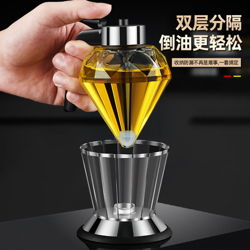 304 Stainless Steel Kitchen Oil-Proof Pot with Diamond Glass, Press-Type Oil Bottle for BBQ Baking