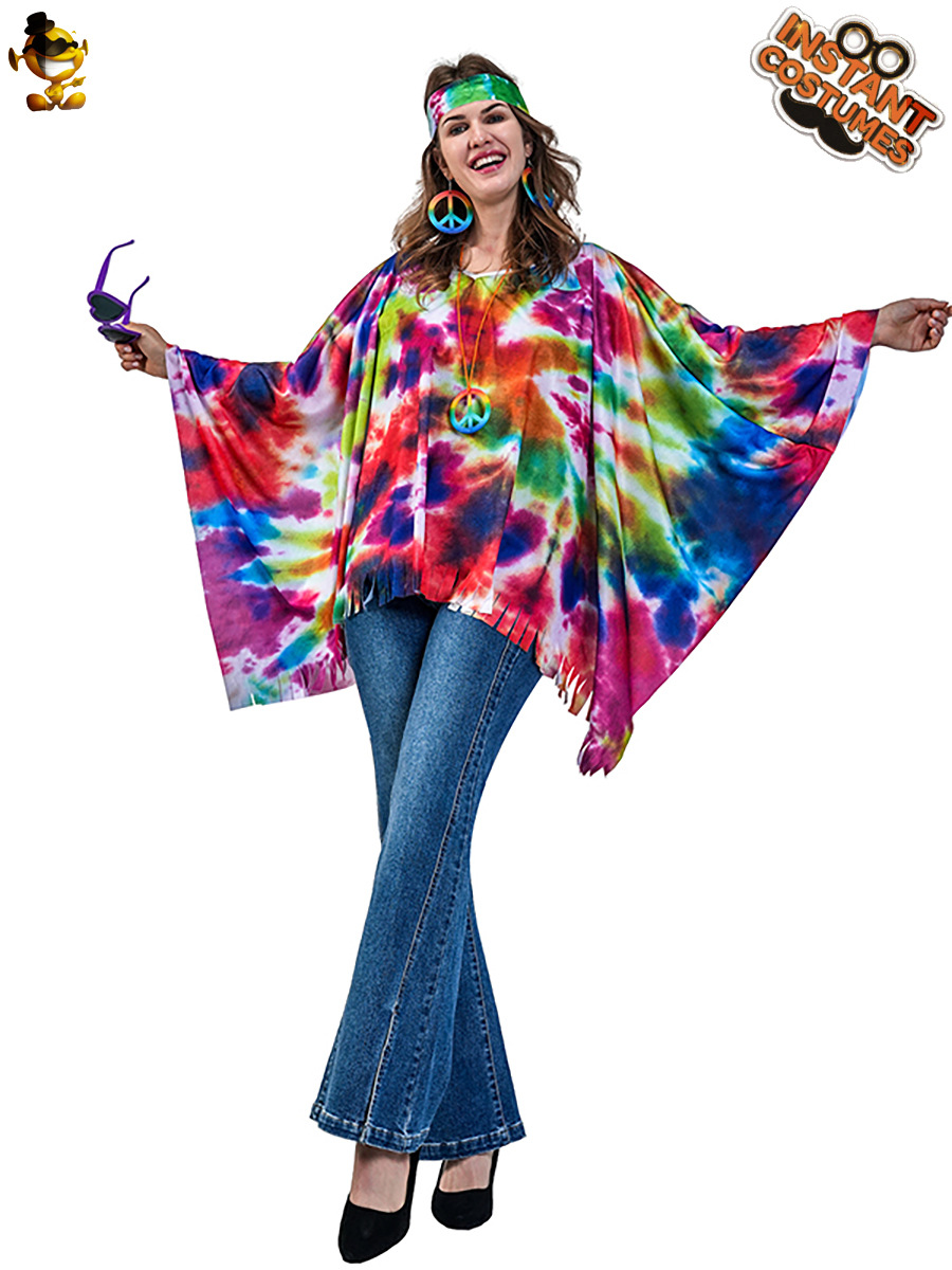 Halloween Adultos Mujeres Vintage Hippie Capa 'Cross-Border Hippie Female Party Disfraz image 4
