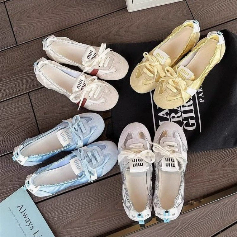 Женские балетки для французского балета, весна 2025, новые, на шнуровке, дышащие, белые, модные, на одной ножке