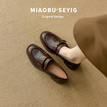 软羊皮~山茶花软底乐福鞋女2025新款秋冬季平底英伦风复古小皮鞋