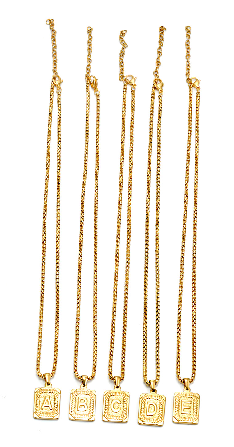 Fashion Letter Square Titanium Steel Inlaid Gold Necklace