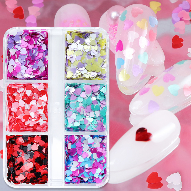 Valentine's Day 6-Grids Pearlescent Heart Nail Art Sequin Decoration Colorfulful Cute Heart-Shaped Nail Glitter DIY Glue Accessories Valentine's Day 6-Grids Pearlescent Heart Nail Art Sequin Decoration Colorfulful Cute Heart-Shaped Nail Glitter DIY Glue Accessories