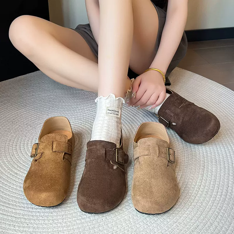 勃肯鞋女2025新款春秋季平底博肯鞋全包一脚蹬豆豆鞋单鞋软底鞋子