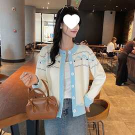 白色费尔岛提花针织衫女2026秋冬季休闲慵懒感加厚保暖毛衣外套潮