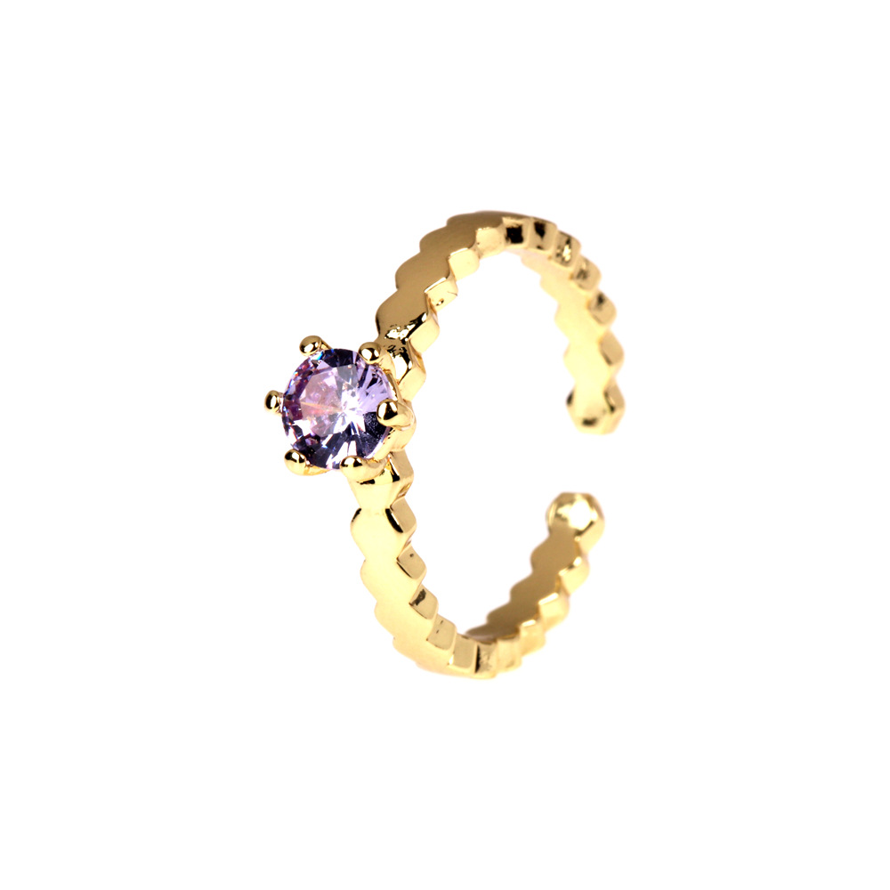 simple copper plated real gold four claw inlaid zircon ring