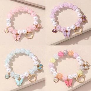 Cross-border new bracelet glass floral colorful beads lovely small flower butterfly pendant handmade beaded children's bracelet