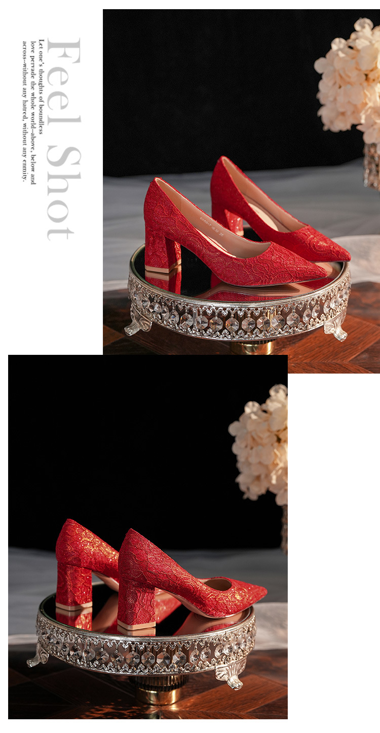 6555G Escarpins à bout pointu pour femme, talon compensé, dentelle française, collection 2025, bout ouvert._voghion.com