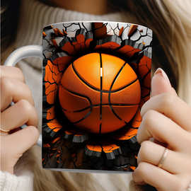 跨境新品 足球 篮球 橄榄球3d图片陶瓷马克杯 咖啡杯 家居牛奶杯