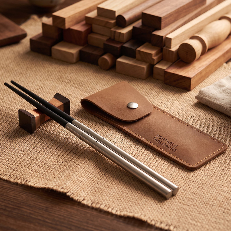 Wholesale Folding Chopsticks, One Chopstick Per Person, Customizable, Portable Outdoor Camping Cutlery with Leather Case Gift Set