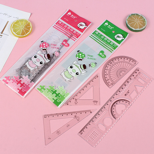 Creative Four-Piece Ruler Set Student Set Cartoon Ruler Transparent Meter Ruler Multi-Function Ruler Stationery Wholesale