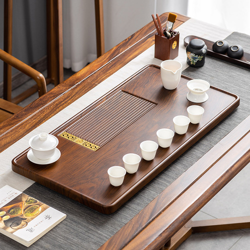 New-style solid wood electric Bakelite tea tray with dry-pour feature, one-piece draining tea server, and office-style Kung Fu tea set