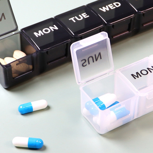 Portable Weekly 7-Compartment pill organizer, large PP 7-compartment pill box for medication sorting and storage