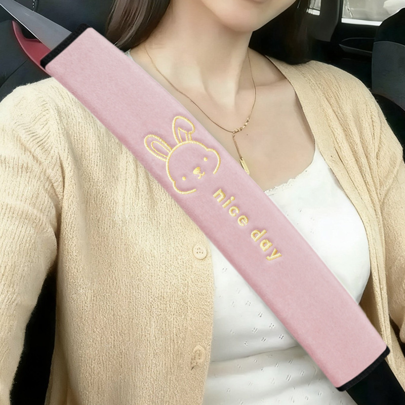 Car Seat Belt Shoulder Cover Wholesale Short Velvet Embroidery Solid Color Car Extended Long-Distance Truck Interior Decoration