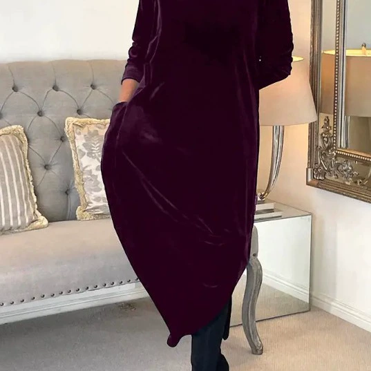 Трансграничное 2023 Amazon весеннее Новое Европейское и американское похудение темперамент с круглым вырезом длинное платье