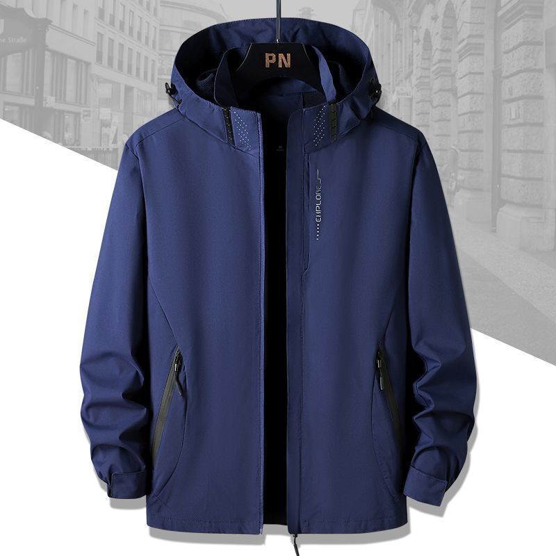 Windproof American Style Waterproof Summer and Autumn Spring Jacket Hooded Jacket Wind-able Vertical Collar Men's Japanese Style Workwear Couple Machine Jacket