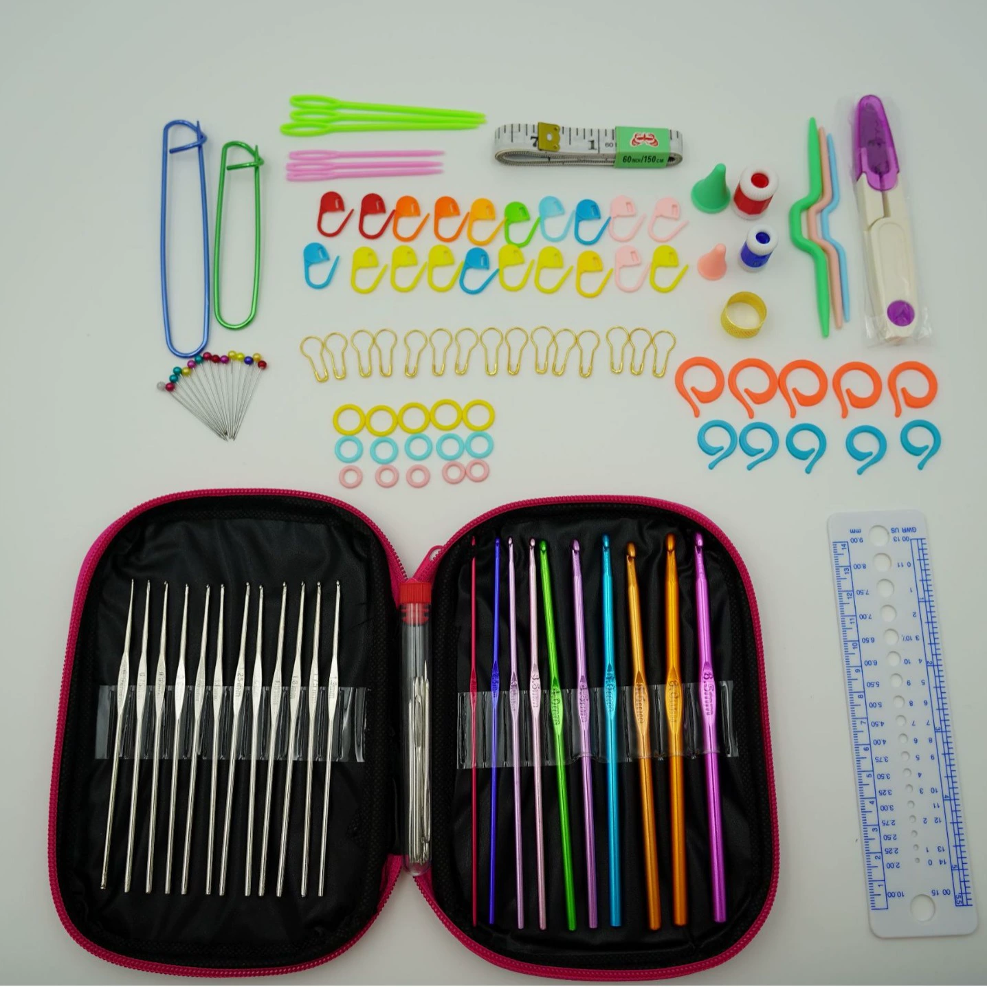 Производитель игл крючка кожаный чехол вязаный крючком Цветной алюминиевый вязаный крючком костюм 22 металлическая сумка для вязания крючком