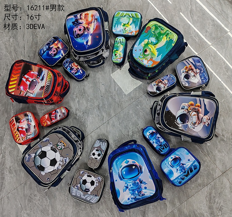 Los estudiantes de la escuela primaria de stock de fábrica pueden empacar mochilas escolares trolley, bolsas de almuerzo, bolsas de lápices, mochilas de dibujos animados lindos para niños de tres piezas