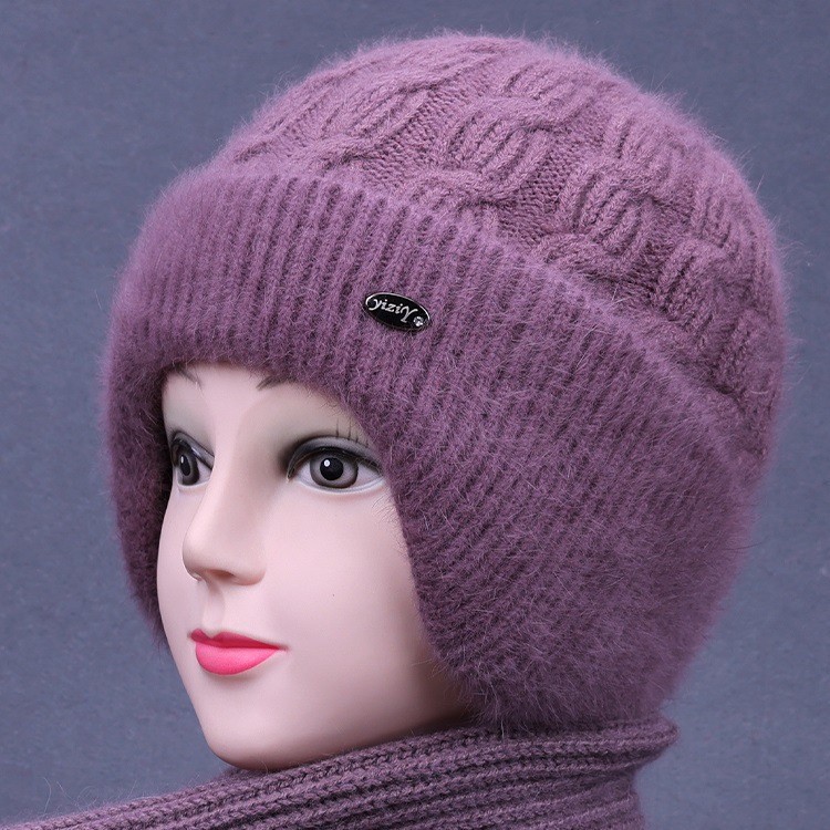 冬天中老年人帽子女妈妈兔毛线针织帽奶奶老太太加绒厚护耳保暖帽