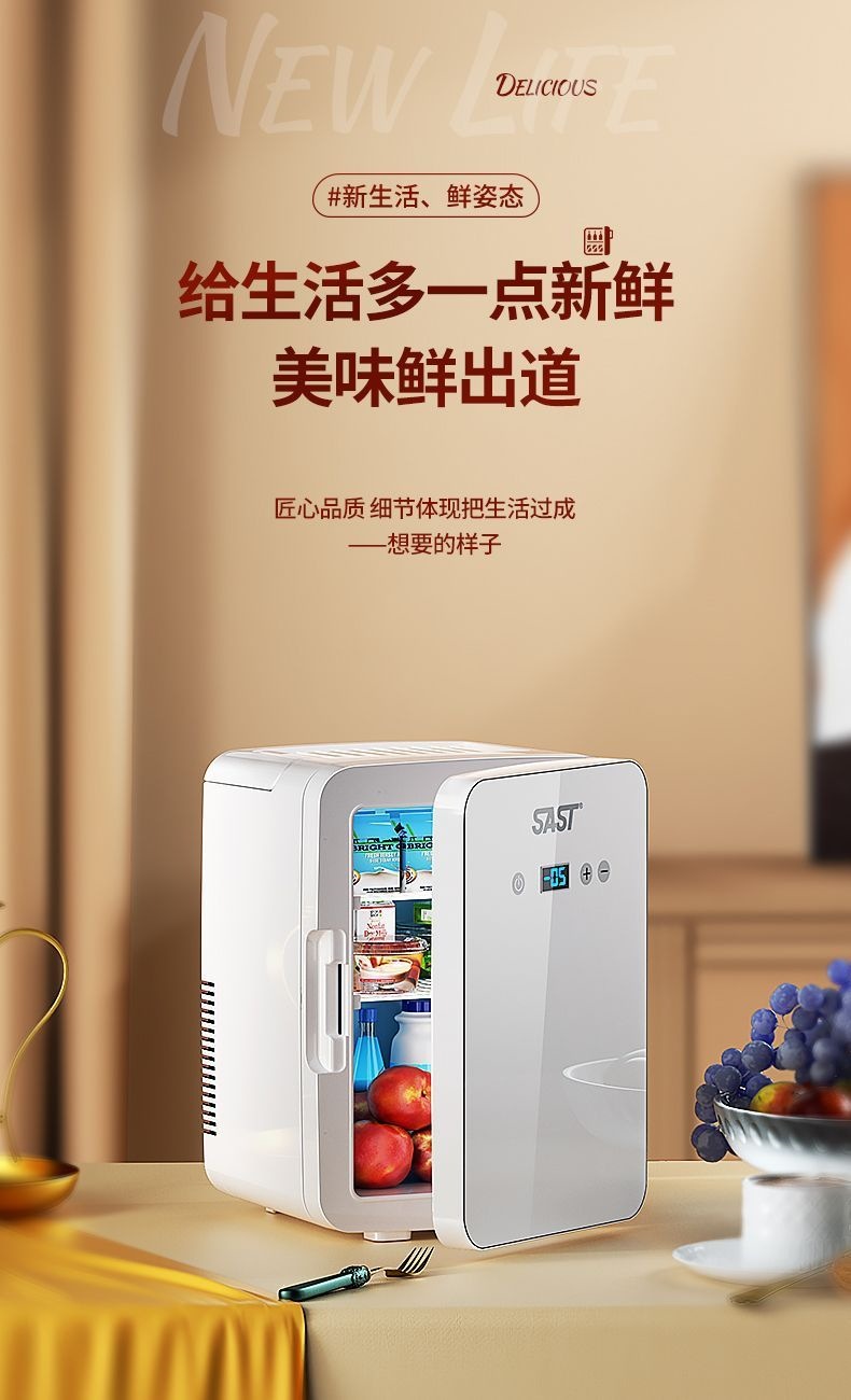 SAST mini refrigerator for cooling small cosmetics, suitable for single-person dormitory, home use, refrigeration and preservation appliance, car-mounted cooling and heating box