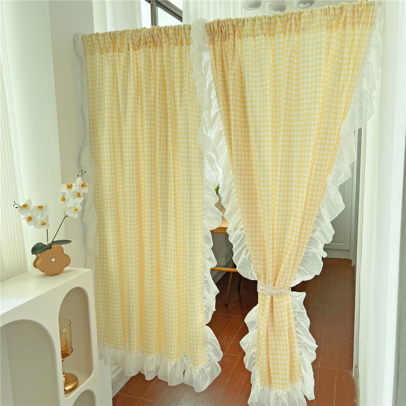 Ins Simple Modern Plaid Half Curtain Retro Scandinavian Partition Curtain Punch-Free Finished Retro Cabinet Free Shipping Wholesale