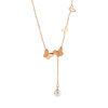 Fashionable trend necklace from pearl stainless steel with tassels, does not fade