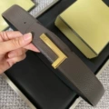 Gold base with gold plate buckle, coffee lychee grain strap, 3.8cm wide
