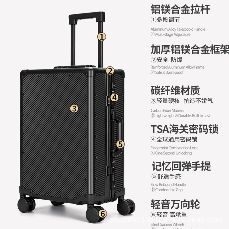 Real Carbon Fiber Luggage for Women 28inch 30inch Carbon Fiber Travel Suitcase for Men Carry-On Suitcase Trolley Case Password Lock Luggage Bag