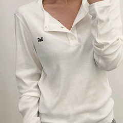 CE经典款！简约百搭！舒适亲肤！凯旋门刺绣亨利领显瘦长袖T恤女