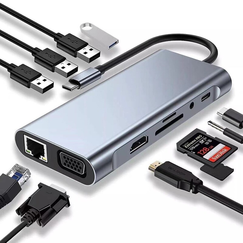 11-in-1 docking station Type-C to HDMI laptop multi-adapter hub with multiple interfaces for expansion 11-in-1 docking station Type-C to HDMI laptop multi-adapter hub with multiple interfaces for expansion