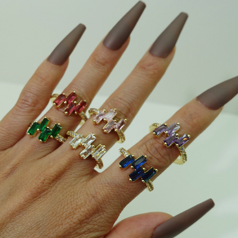 5g Weight Zircon Inlay Material Open Ring Classification Adjustable Ring Size 1 Piece Quantity Daily Occasion Copper Material Geometric Pattern Women'S Gender Plating Design Fashion Style Fashion Geometric Copper Plating Zircon Open Ring 1 Piece 1