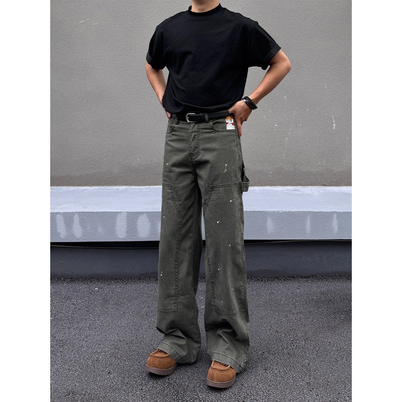 American Retro Patchwork Logging Work Pants For Men And Women Straight Leg, Slimming, Casual, Versatile, Trendy_voghion.com