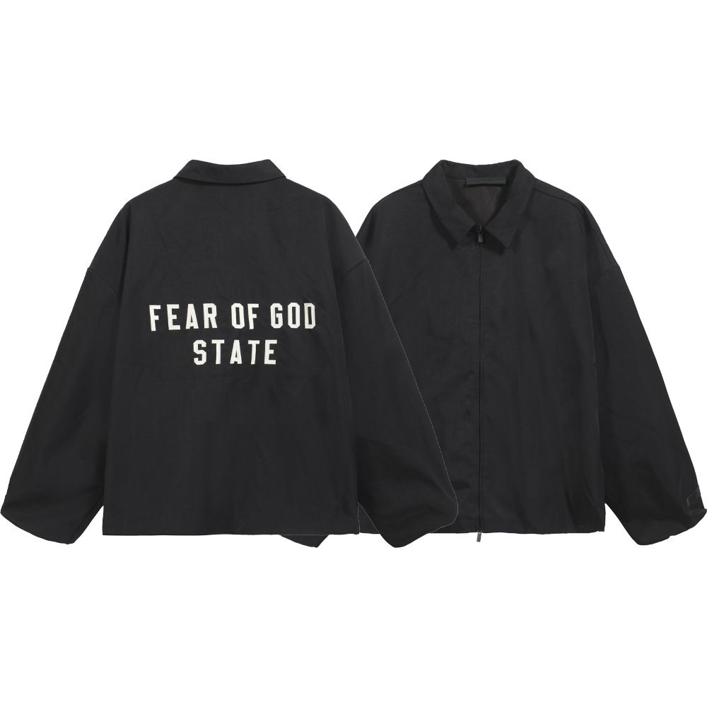 24FW nuevo FOG ESSENTIALS letras pegatinas bordadas bordadas collar chaqueta de collar de hebilla de una sola fila