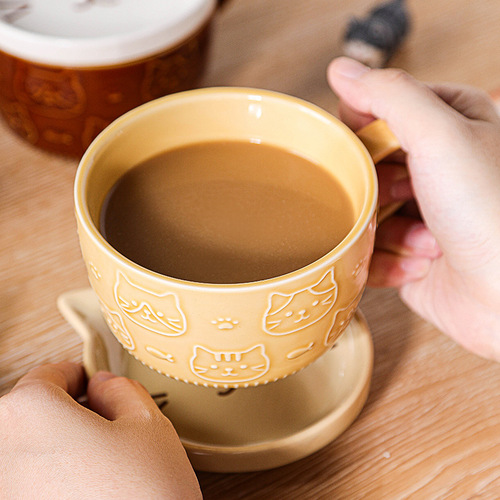 Sheli Cartoon Ceramic Cup Creative Lovely Water Cup Mug with Lid Couple Household Children Milk Breakfast Cup 