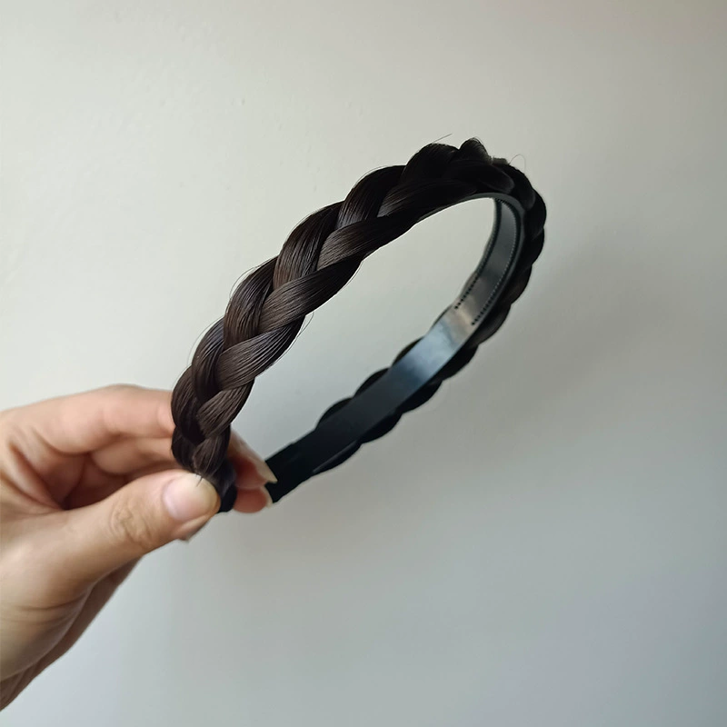 handmade wig headband with pigtail, scalloped hair accessory, matte silk, Ø≈15 cm