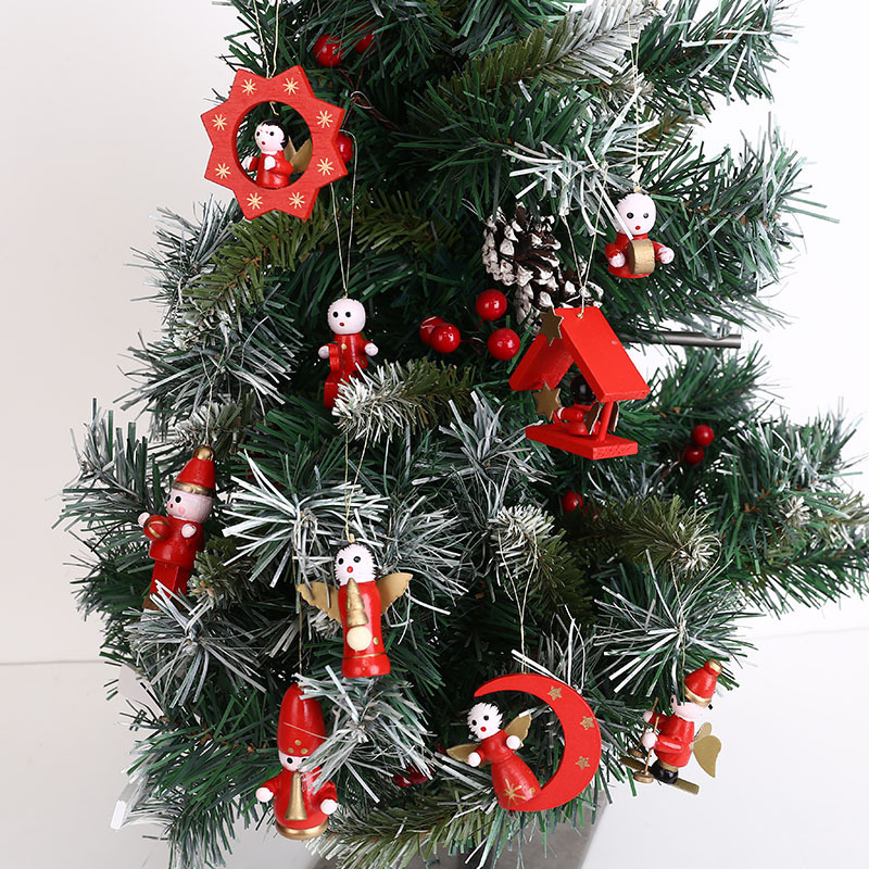 Creativa decoración del árbol de Navidad pequeños adornos en caja de madera pequeños colgantes ventana accesorios adornos decoraciones de Navidad al por mayor