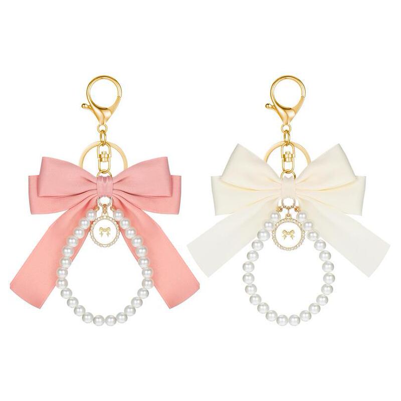 Pearl Wristband Bow Keychain Lace Bow Flower Keychain Women Girls Key Holder Handheld