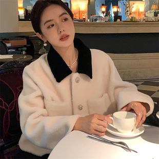 25 Autumn and Winter New Small Fragrant Sheep Shearling Lamb Wool Lady Style Wool Fur One-Piece Short Profile Lapel Fur Jacket