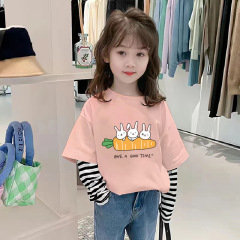 G2032 # 100% 純綿女児長袖tシャツ秋の新型中小子供洋風カジュアルtシャツ上着女の赤ちゃん