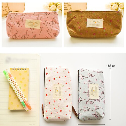 Rural floral pen case, fresh and simple zakka rural style, floral canvas student pen bag/pencil case