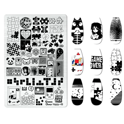 Dırnaq bəzəkləri: Art Stamping Plate Kt Cat - happy-049-with-back-plate