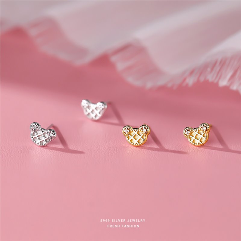 Niedliche Keksbär-Ohrnägel für Damen, S 999, reines, kleines, frisches, vielseitiges Fuß-Silberohrring für die Pflege des Ohrlochs_voghion.com