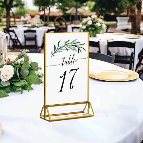 Acrylic gold-edged triangle stand card horizontal and vertical dual-sided frame display stand transparent desk plaque